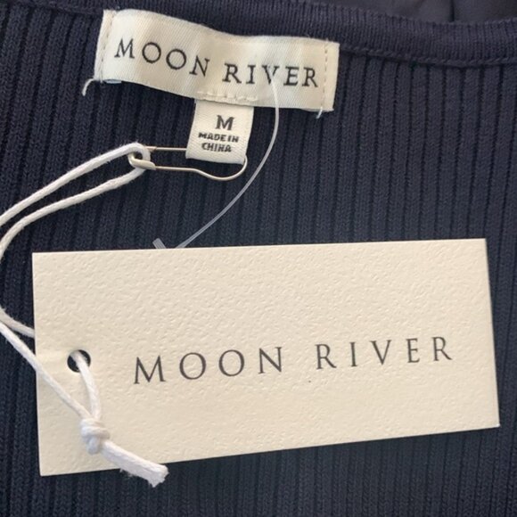 NWT Moon River Navy Blue Sleeveless Mixed Media Midi Dress - Picture 12 of 12